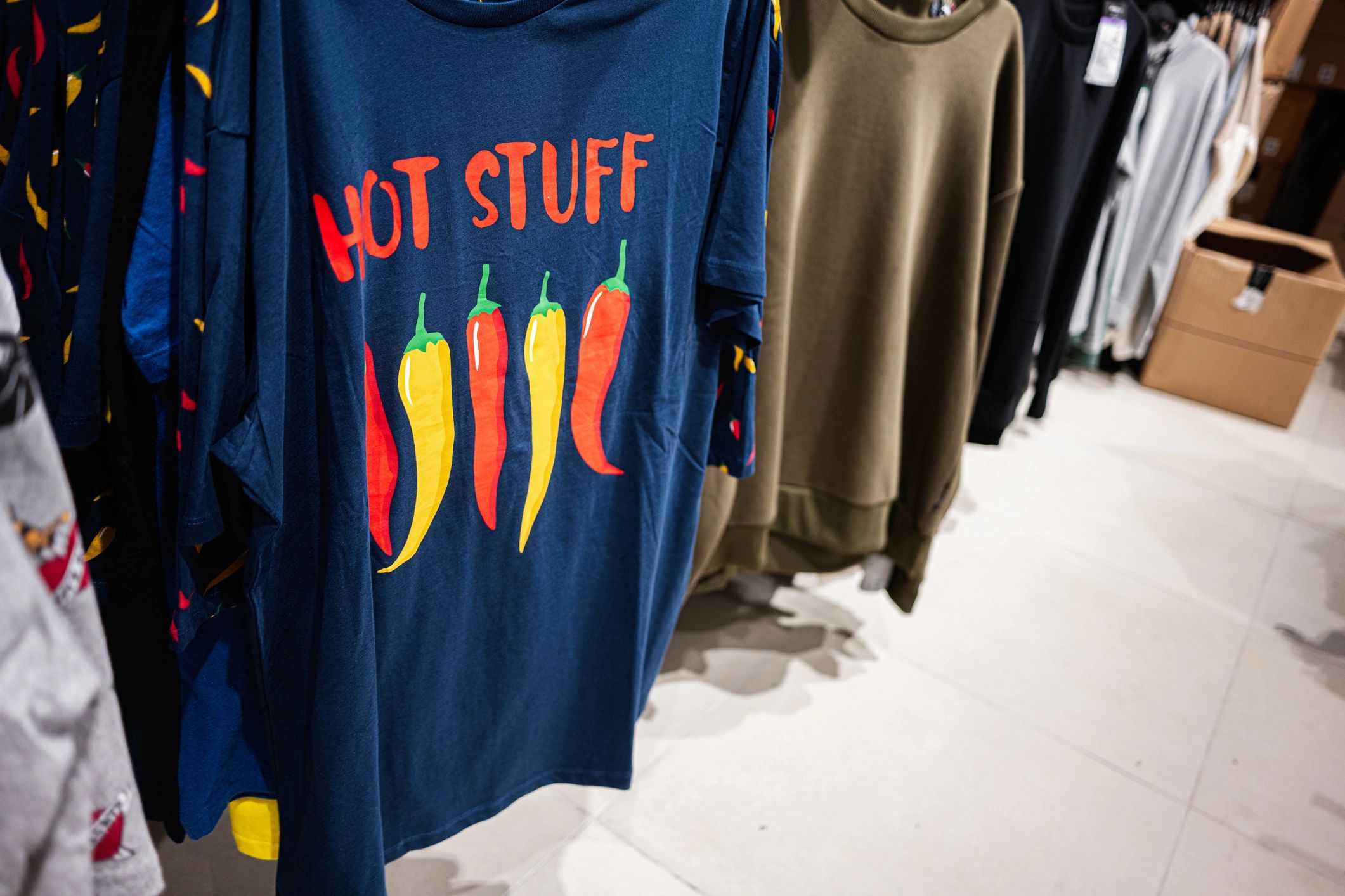 Printed t-shirts with unique designs displayed