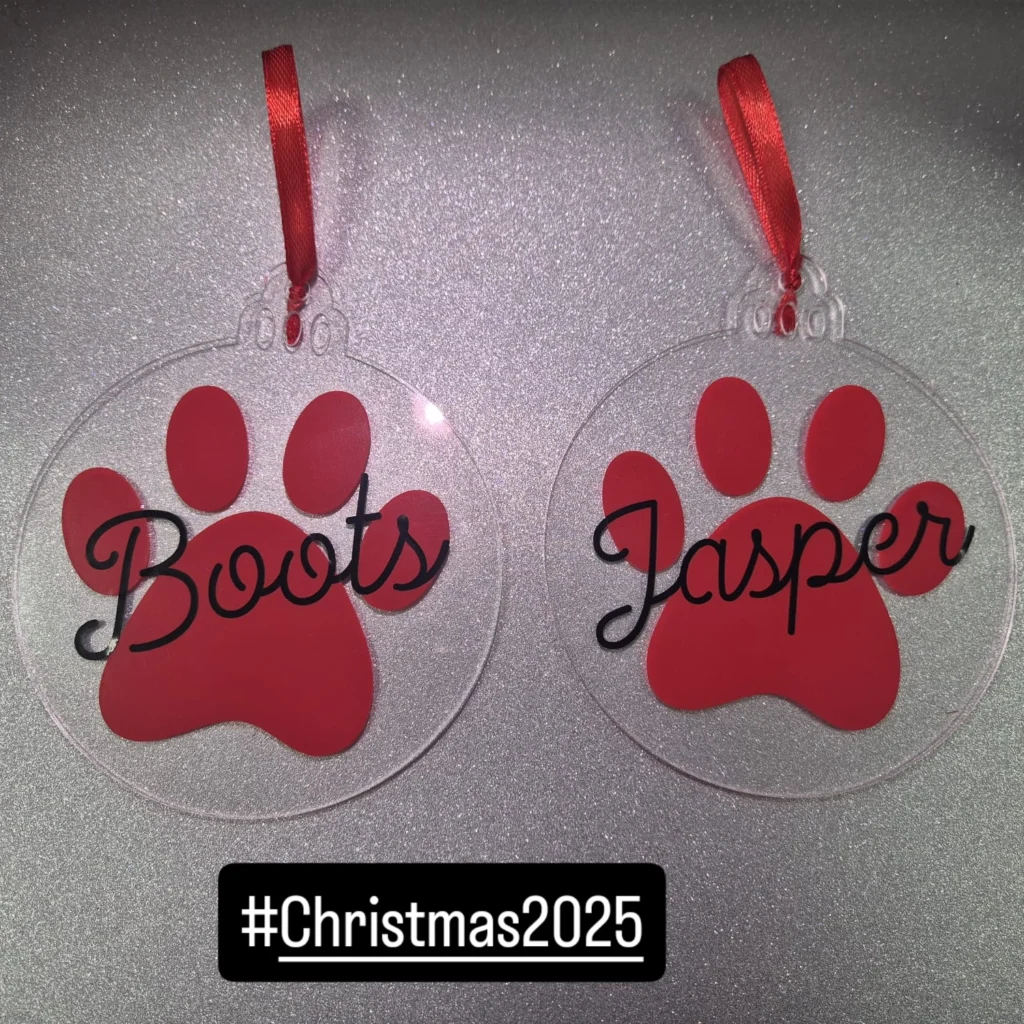 Personalised Flat Christmas Bauble Design With Pet Paw Print